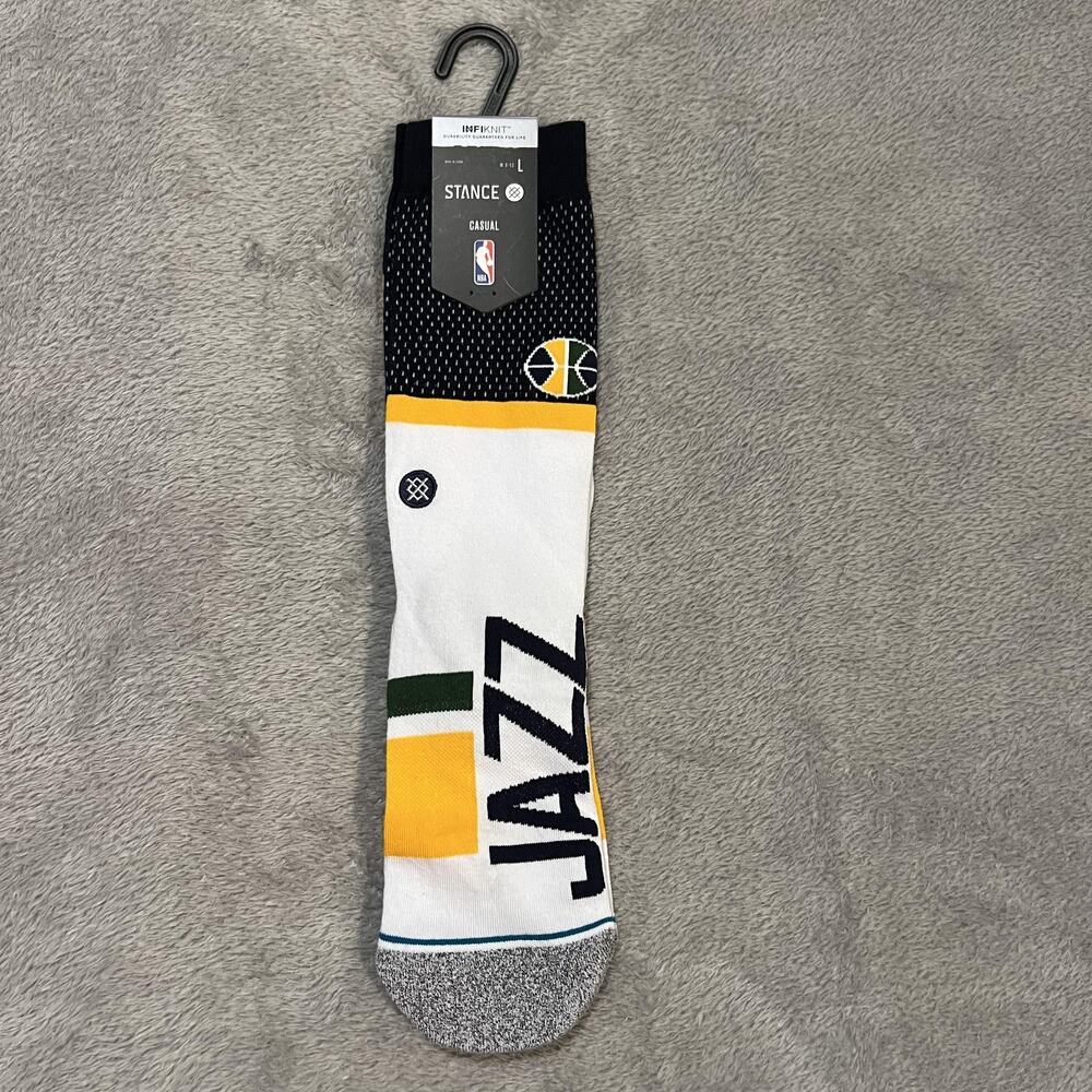 Utah Jazz Socks Mens Large White Yellow NBA Basketball Stance Crew Infiknit